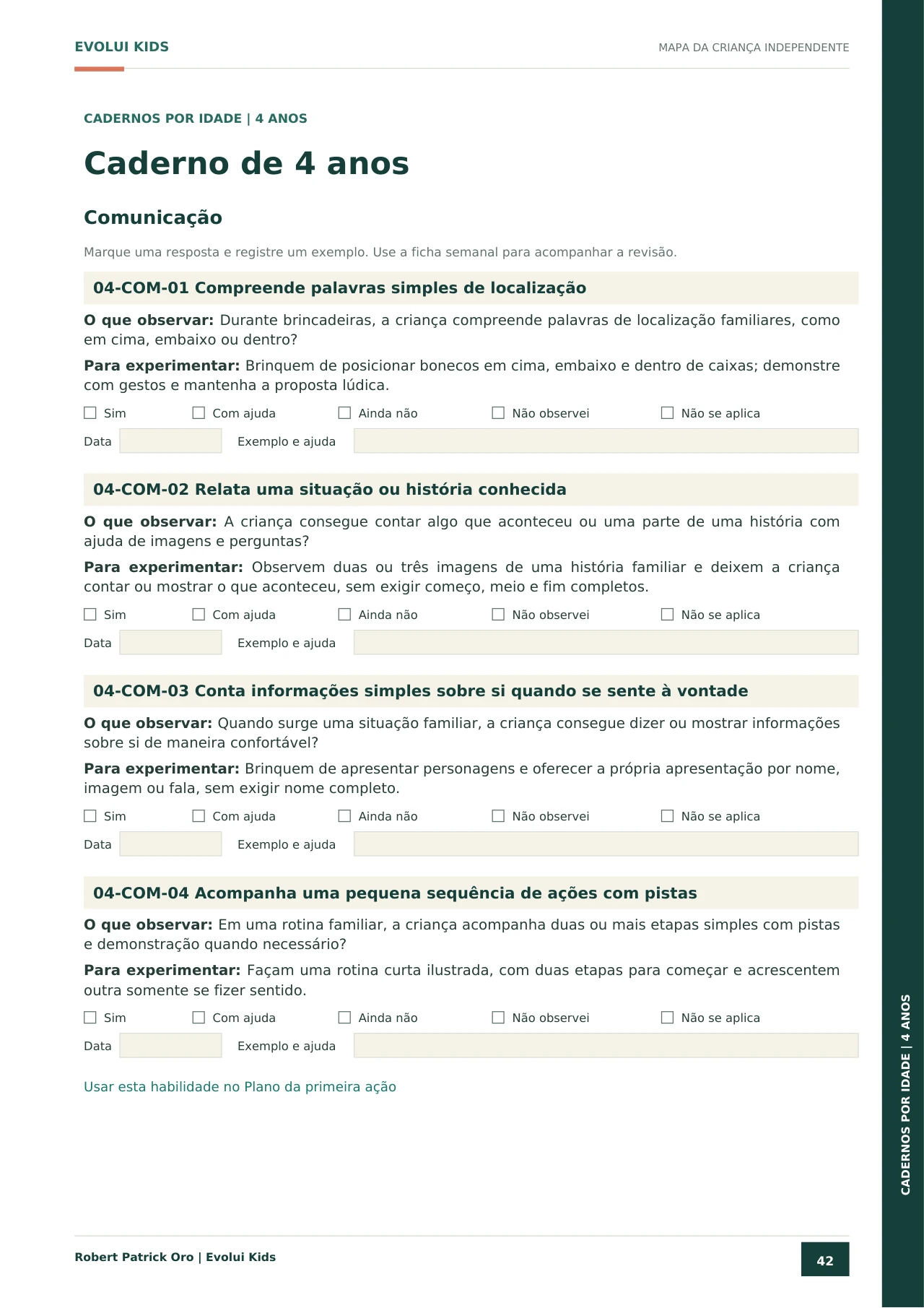 Página real do caderno de 4 anos