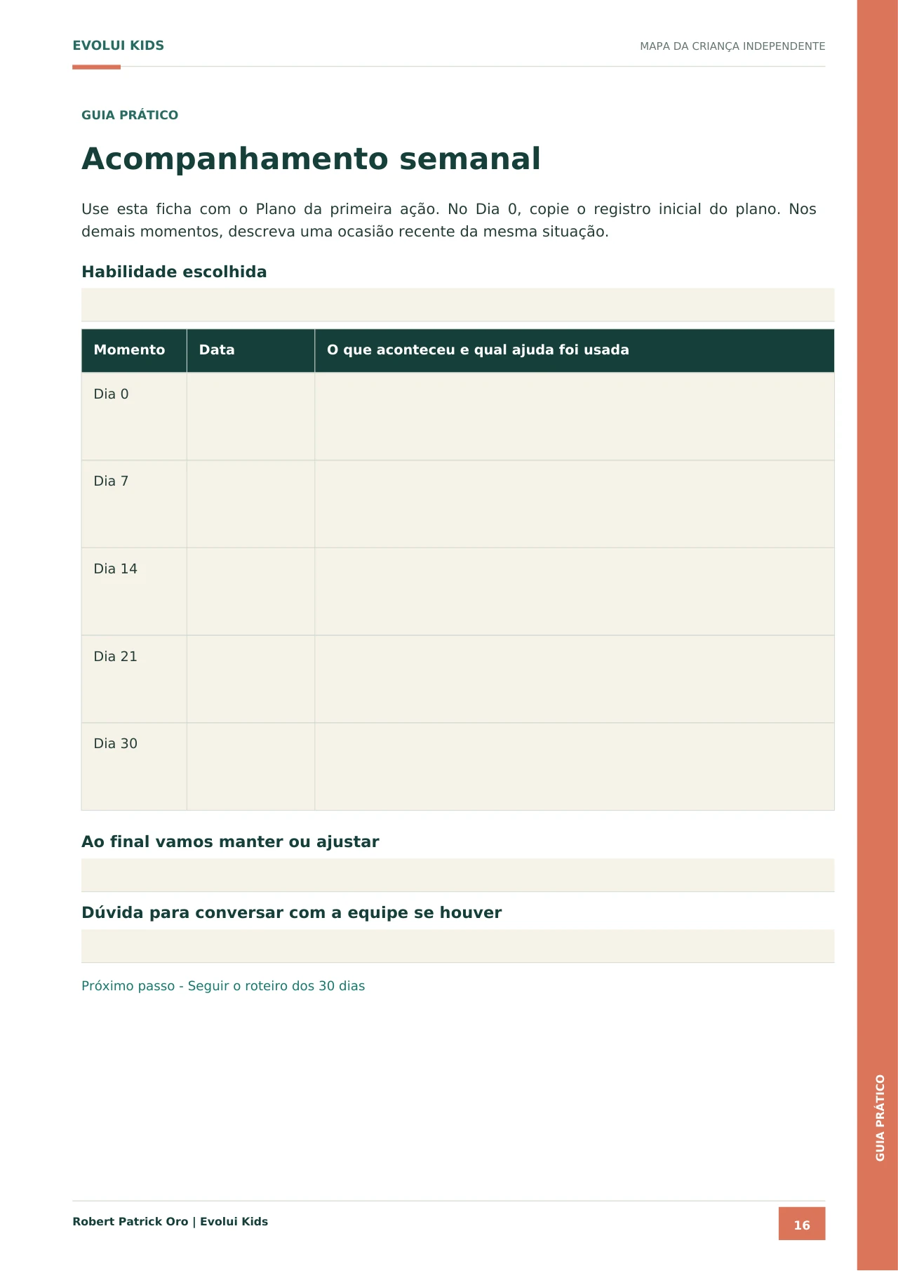 Página real de acompanhamento semanal