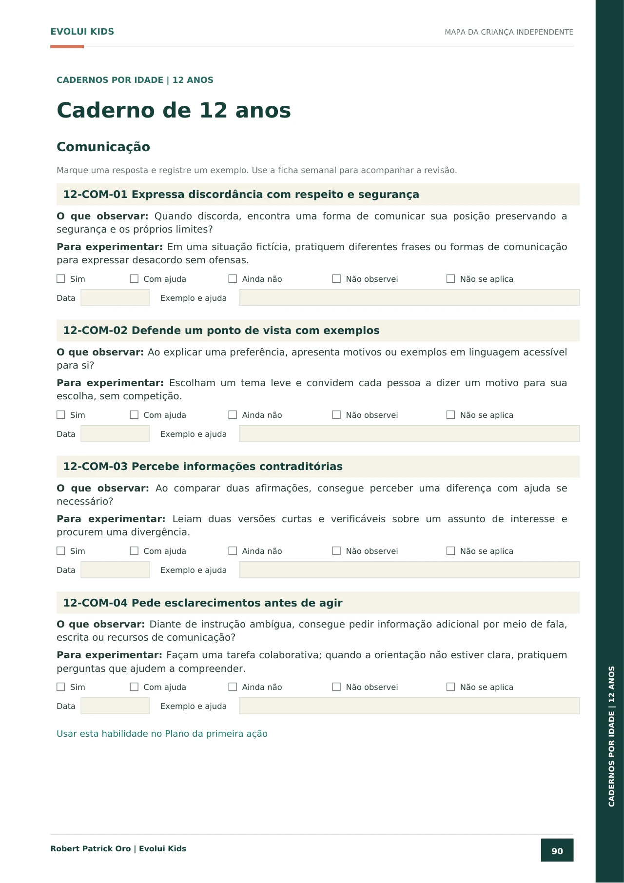 Página real de habilidades para 12 anos